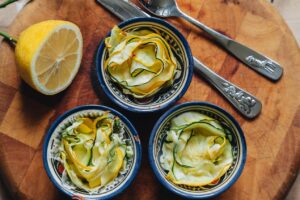 Baked zucchinis salad: same ingredients different preparation