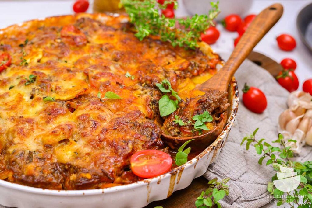 Sweet potato and minced meat casserole with feta - Homemade